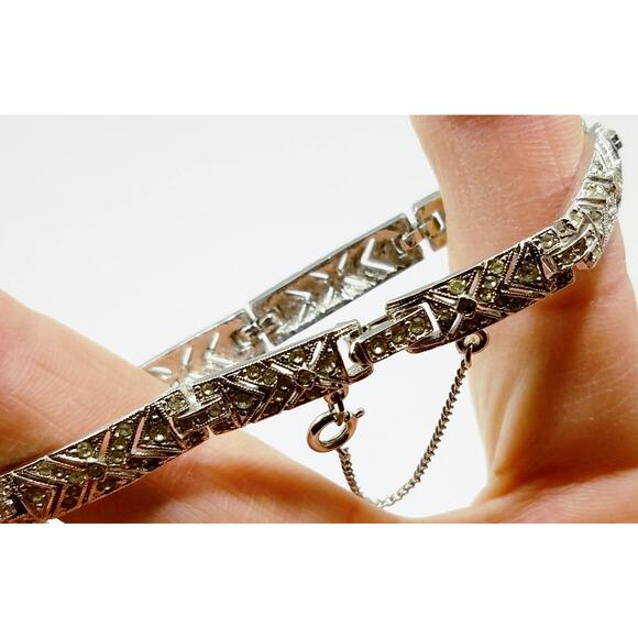 Vintage Napier Rhinestone Geometric Bracelet, Safety Chain, 1960s, 7" - Picture 7 of 10